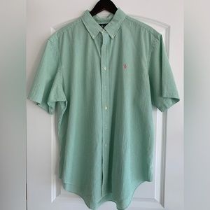 Polo Ralph Lauren Seersucker Short Sleeve Shirt Green/White - XL - FLAWLESS Cond